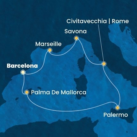 Španielsko, Taliansko, Francúzsko z Barcelony na lodi Costa Toscana
