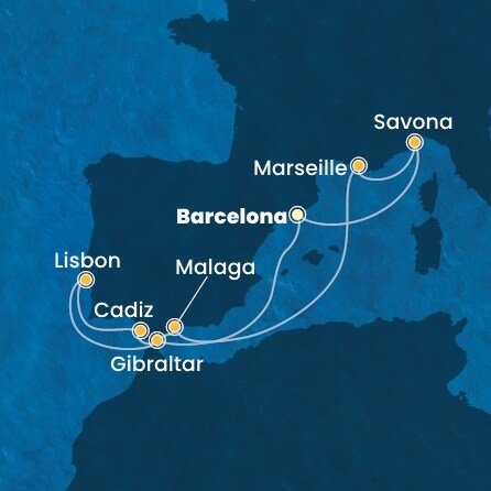 Španielsko, Gibraltár, Portugalsko, Francúzsko, Taliansko z Barcelony na lodi Costa Fascinosa