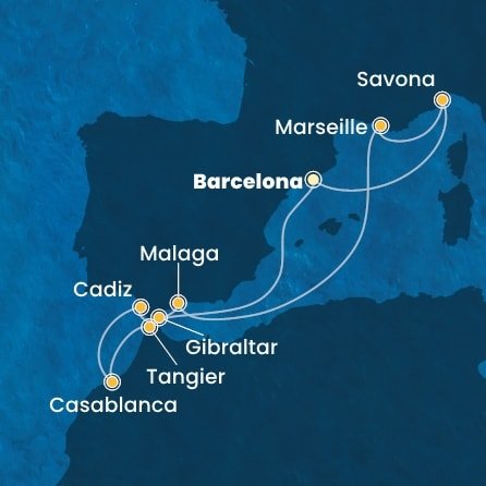 Španielsko, Maroko, Gibraltár, Francúzsko, Taliansko z Barcelony na lodi Costa Diadema