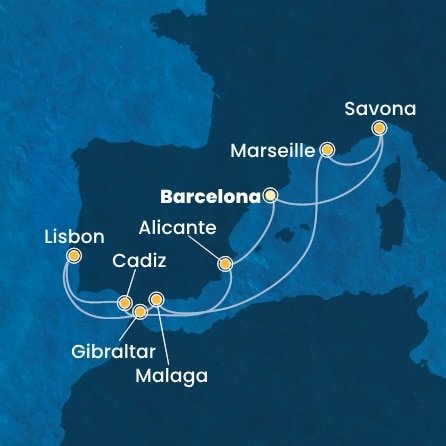 Španielsko, Portugalsko, Gibraltár, Francúzsko, Taliansko z Barcelony na lodi Costa Diadema