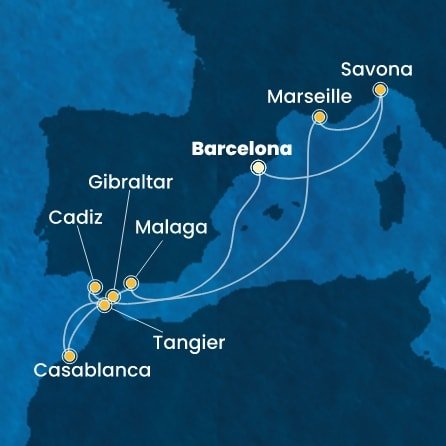 Španielsko, Gibraltár, Maroko, Francúzsko, Taliansko z Barcelony na lodi Costa Fascinosa