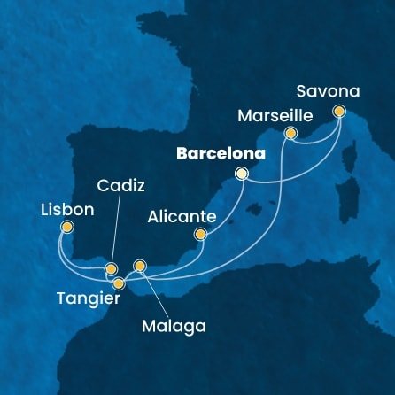 Španielsko, Portugalsko, Maroko, Francúzsko, Taliansko z Barcelony na lodi Costa Diadema