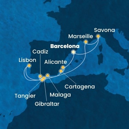 Španielsko, Maroko, Gibraltár, Portugalsko, Francúzsko, Taliansko z Barcelony na lodi Costa Diadema