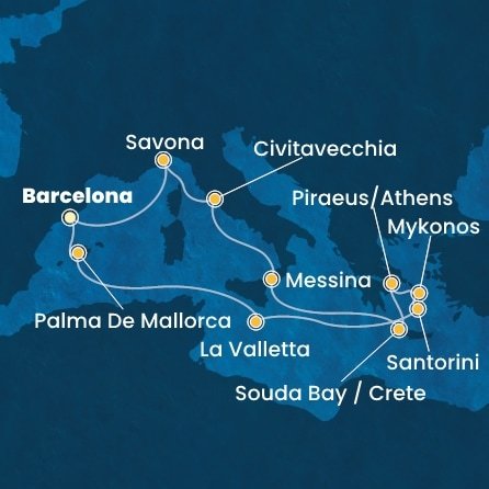 Španielsko, Malta, Grécko, Taliansko z Barcelony na lodi Costa Fascinosa