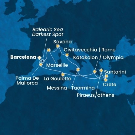 Španielsko, Francúzsko, Taliansko, Grécko, Tunisko z Barcelony na lodi Costa Favolosa