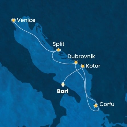 Taliansko, Čierna Hora, Grécko, Chorvátsko z Bari na lodi Costa Deliziosa