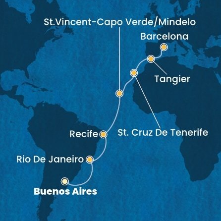 Argentína, Brazília, Kapverdy, Španielsko, Maroko z Buenos Aires na lodi Costa Favolosa