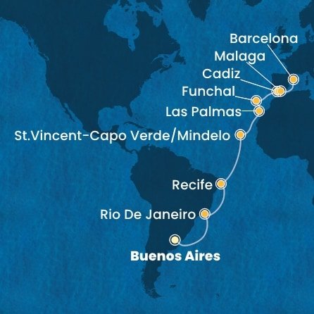Argentína, Brazília, Kapverdy, Španielsko, Portugalsko z Buenos Aires na lodi Costa Serena