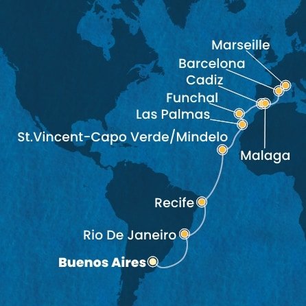 Argentína, Brazília, Kapverdy, Španielsko, Portugalsko, Francúzsko z Buenos Aires na lodi Costa Serena