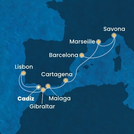 Španielsko, Portugalsko, Gibraltár, Francúzsko, Taliansko z Cádizu na lodi Costa Diadema