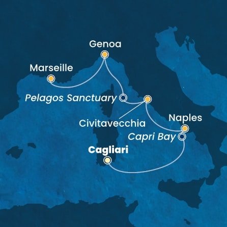 Taliansko, Francúzsko z Cagliari na lodi Costa Smeralda