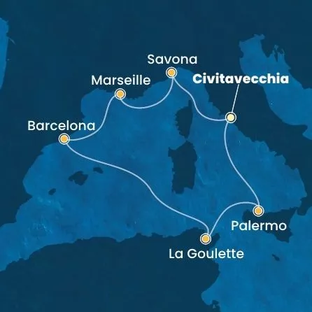 Taliansko, Francúzsko, Španielsko, Tunisko z Civitavechie na lodi Costa Pacifica