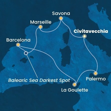 Taliansko, Francúzsko, Španielsko, Tunisko z Civitavechie na lodi Costa Pacifica