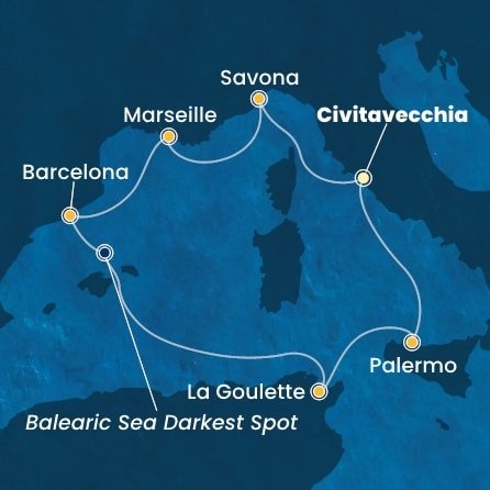 Taliansko, Francúzsko, Španielsko, Tunisko z Civitavechie na lodi Costa Smeralda