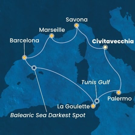Taliansko, Francúzsko, Španielsko, Tunisko z Civitavechie na lodi Costa Smeralda