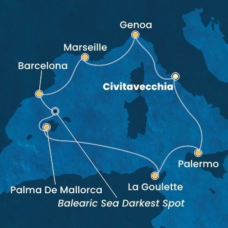 Taliansko, Francúzsko, Španielsko, Tunisko z Civitavechie na lodi Costa Toscana