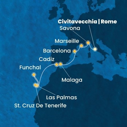 Taliansko, Francúzsko, Španielsko, Portugalsko z Civitavechie na lodi Costa Smeralda