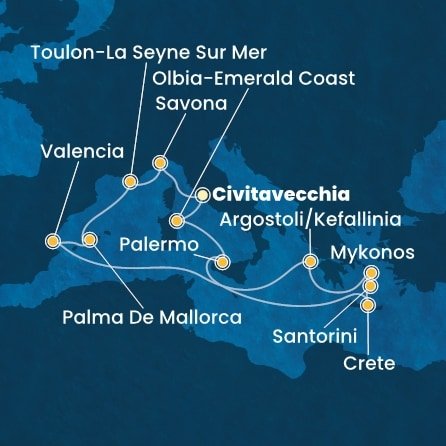 Taliansko, Francúzsko, Španielsko, Grécko z Civitavechie na lodi Costa Pacifica