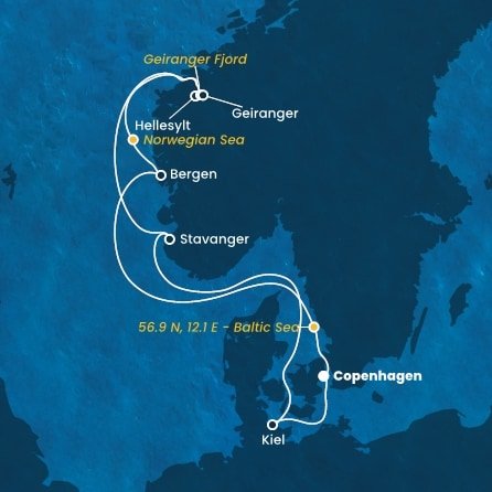 Dánsko, , Nórsko, Nemecko z Kodaně na lodi Costa Diadema