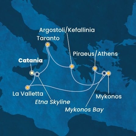 Taliansko, Kefalonie, Grécko, Malta z Katánie na lodi Costa Fascinosa