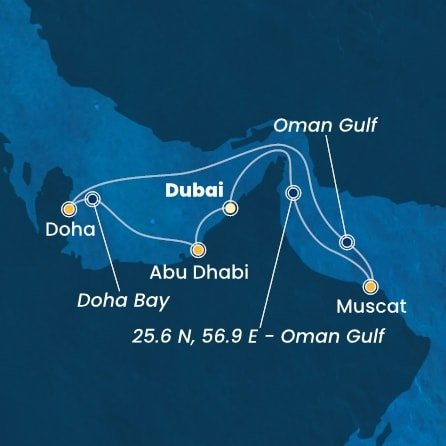 Spojené arabské emiráty, Omán, Katar z Dubaja na lodi Costa Smeralda