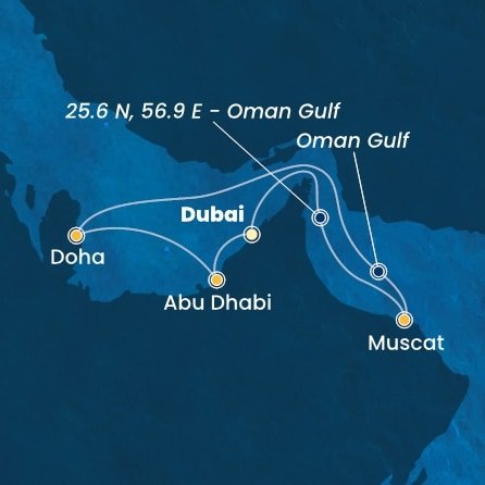 Spojené arabské emiráty, Omán, Katar z Dubaja na lodi Costa Smeralda