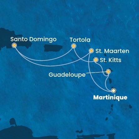 Martinik, Guadeloupe, Svätý Krištof a Nevis, Britské Panenské ostrovy, Dominikánska republika, Svatý Martin z Fort de France, Martinik na lodi Costa Favolosa