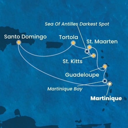 Martinik, Guadeloupe, Svatý Martin, Svätý Krištof a Nevis, Britské Panenské ostrovy, Dominikánska republika z Fort de France na lodi Costa Favolosa