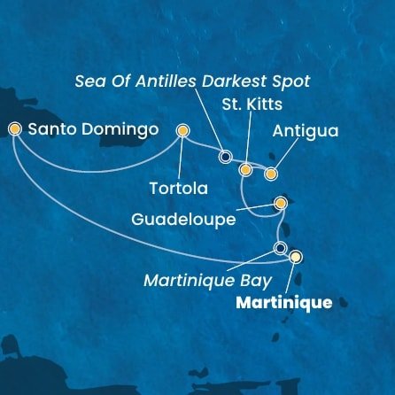 Martinik, Guadeloupe, Svätý Krištof a Nevis, Antigua a Barbuda, Britské Panenské ostrovy, Dominikánska republika z Fort de France na lodi Costa Favolosa
