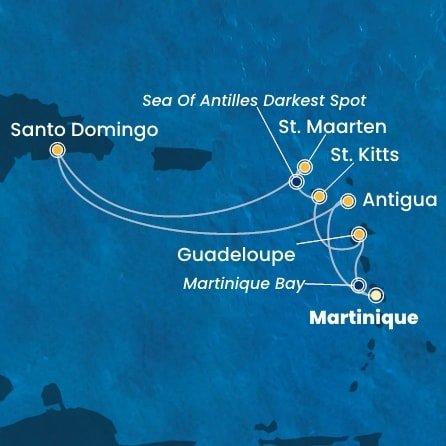 Martinik, Guadeloupe, Svätý Krištof a Nevis, Svatý Martin, Dominikánska republika, Antigua a Barbuda z Fort de France na lodi Costa Favolosa