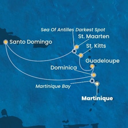 Martinik, Guadeloupe, Svätý Krištof a Nevis, Svatý Martin, Dominikánska republika, Dominika z Fort de France na lodi Costa Favolosa