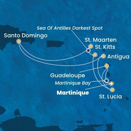 Martinik, Guadeloupe, Svätá Lucia, Svätý Krištof a Nevis, Svatý Martin, Dominikánska republika, Antigua a Barbuda z Fort de France na lodi Costa Favolosa