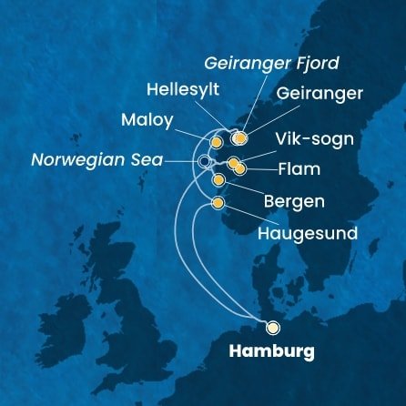 Nemecko, Nórsko z Hamburgu na lodi Costa Favolosa