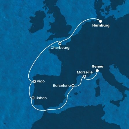 Nemecko, Francie, Španielsko, Portugalsko, Francúzsko, Taliansko z Hamburgu na lodi Costa Favolosa