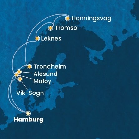 Nemecko, Nórsko, Trondheim z Hamburgu na lodi Costa Favolosa