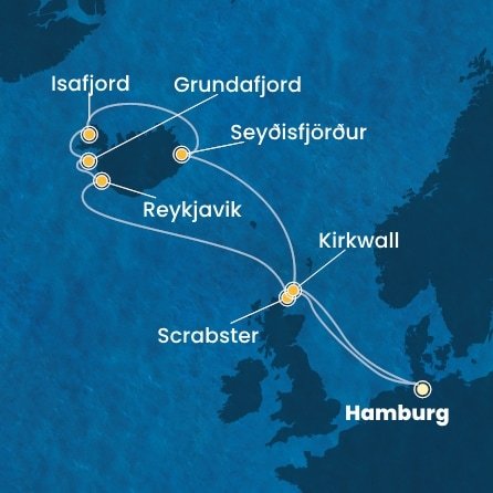 Nemecko, Scrabster, Island, Veľká Británia z Hamburgu na lodi Costa Favolosa