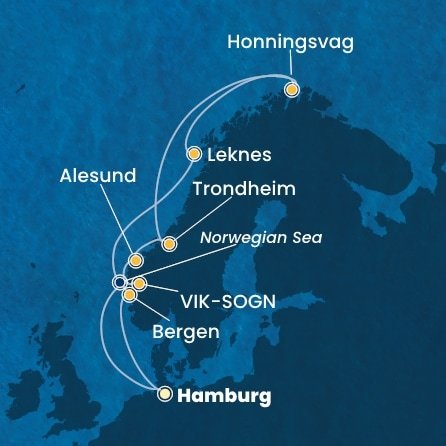 Nemecko, Nórsko, Trondheim z Hamburgu na lodi Costa Favolosa