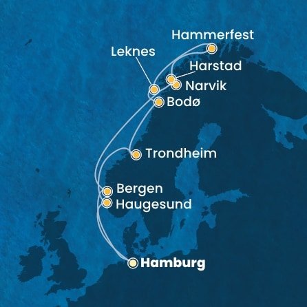 Nemecko, Nórsko, z Harstadu z Hamburgu na lodi Costa Favolosa