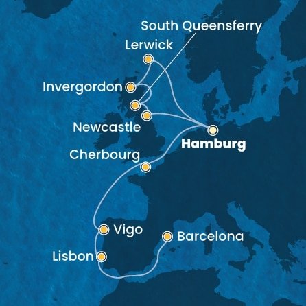 Nemecko, Veľká Británia, Francie, Španielsko, Portugalsko z Hamburgu na lodi Costa Favolosa