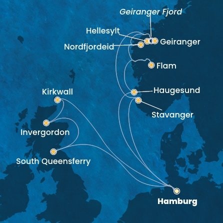 Nemecko, Nórsko, Veľká Británia z Hamburgu na lodi Costa Favolosa