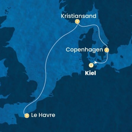 Nemecko, Dánsko, Nórsko, Francie z Kielu na lodi Costa Diadema