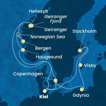 Nemecko, Dánsko, Poľsko, Švédsko, Nórsko z Kielu na lodi Costa Diadema