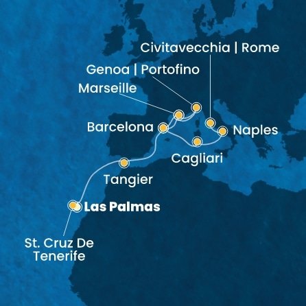 Španielsko, Maroko, Francúzsko, Taliansko z Las Palmas na lodi Costa Smeralda