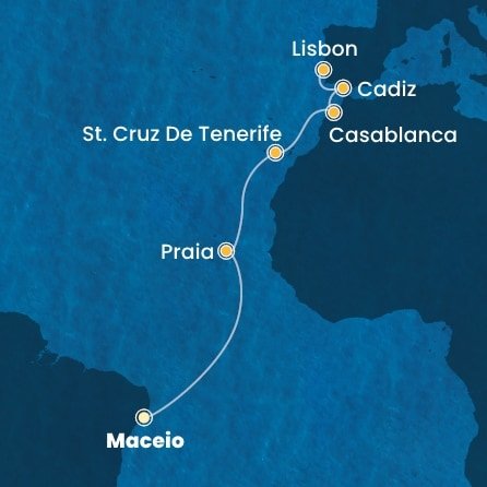 Brazília, Kapverdy, Španielsko, Maroko, Portugalsko z Maceia na lodi Costa Diadema