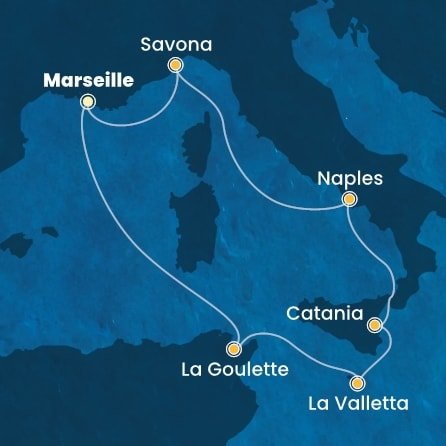 Francúzsko, Tunisko, Malta, Taliansko z Marseille na lodi Costa Fascinosa