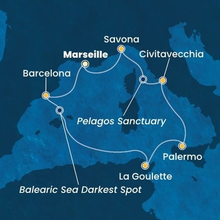 Francúzsko, Španielsko, Tunisko, Taliansko z Marseille na lodi Costa Toscana