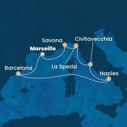 Francúzsko, Španielsko, Taliansko z Marseille na lodi Costa Toscana