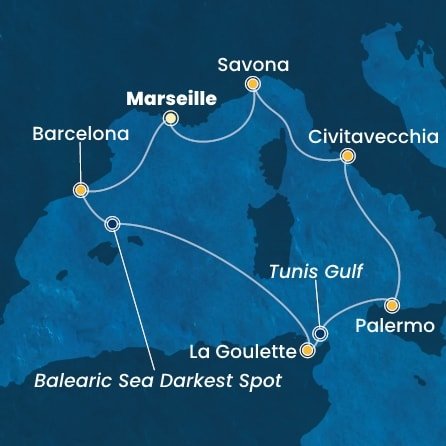 Francúzsko, Španielsko, Tunisko, Taliansko z Marseille na lodi Costa Toscana