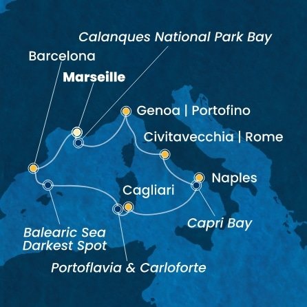 Francúzsko, Španielsko, Taliansko z Marseille na lodi Costa Smeralda