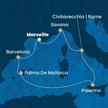 Francúzsko, Španielsko, Taliansko z Marseille na lodi Costa Toscana